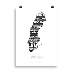Sverigekarta med Sveriges Nationalsång - Du gamla, du fria - Minimalistisk Design Poster
