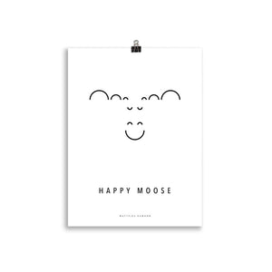 Happy Moose Poster - Minimalist Moose Design