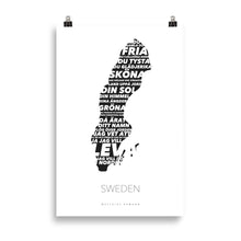 Laden Sie das Bild in den Galerie-Viewer, Schwedische Nationalhymne Text auf schwedischer Landkarte - Design Poster
