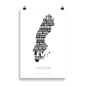 Schwedische Nationalhymne Text auf schwedischer Landkarte - Design Poster
